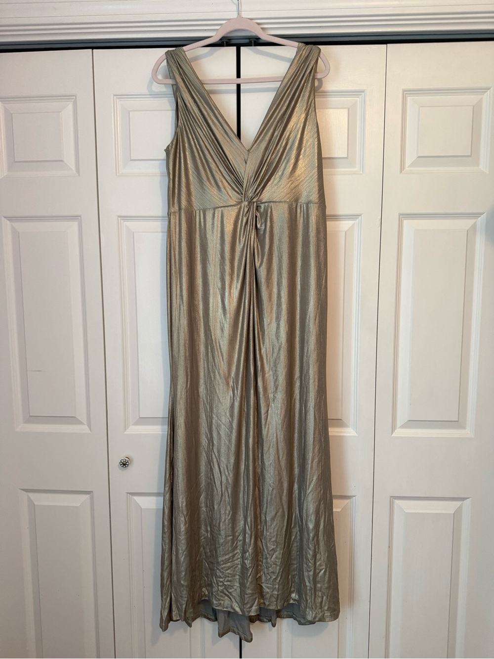 Calvin Klein Metallic Gold V-Neck Maxi Gown
